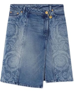 Versace Denim Skirt With Front Slit - Blue