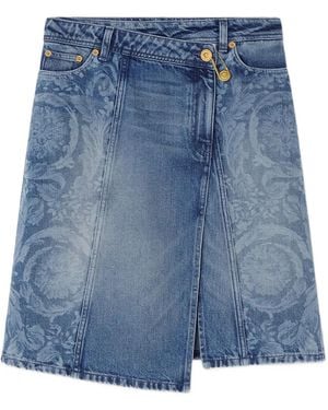 Versace Denim Skirt With Front Slit - Blue