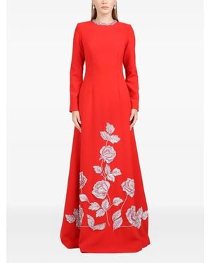 Dina Melwani Floral Embroidered Column Maxi Dress