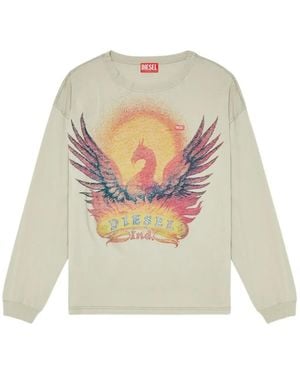 DIESEL Long Sleeve T-Shirt With Phoenix Graphic - White