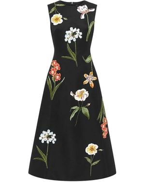 LEO LIN Floral Embroidered Midi Dress - Black