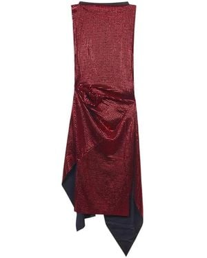 Gcds Sparkling Asymmetrical Draped Midi Dress - Red