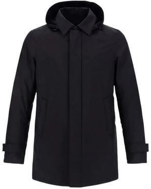 Herno Hooded Concealed-Fastening Coat - Blue