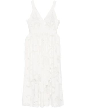 Sandro Midi Floral V-Neck Dress - White