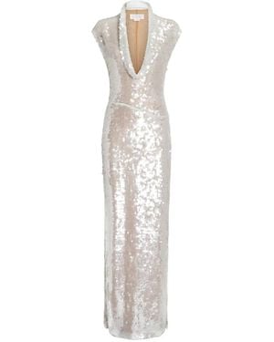 Genny Sequin V-Neck Gown - White