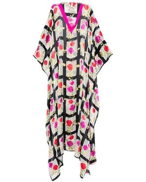 Dolci Follie Rose-Pattern Grid Maxi Kaftan - White