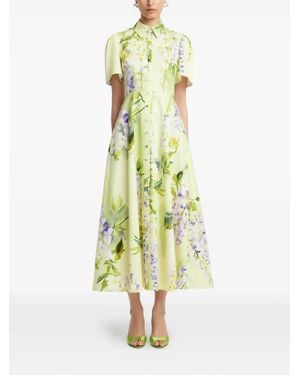 LEO LIN Robe Mi-Longue Bianca À Fleurs Appliquées - Yellow