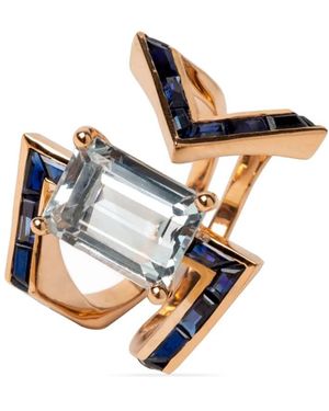 Gaelle Khouri 18Kt Rose Figure Particulière Sapphire And Tourmaline Ring - Blue
