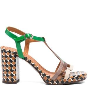 Chie Mihara Peyate T-Bar Patterned Leather Sandals - Green