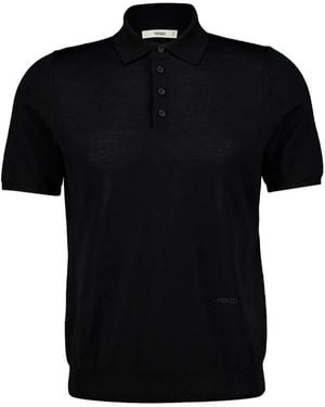 Fendi Fine-Knit Wool Polo Shirt - Black