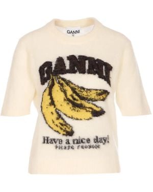 Ganni Banana-Graphic T-Shirt - White