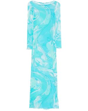 PUCCI Orchidee-Print Boat-Neck Long-Sleeve Top - Blue