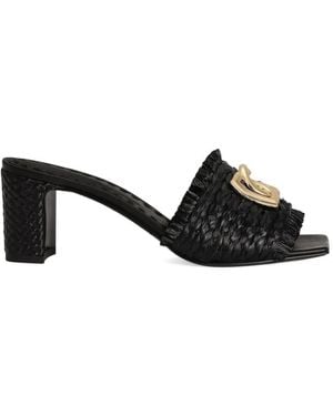 Dolce & Gabbana Raffia With Braid And Fringe Mules - Black