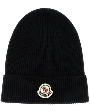 Moncler Ribbed Logo-Patch Beanie - Schwarz
