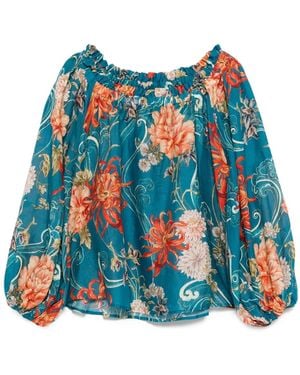 ALÉMAIS Floral-Print Off-Shoulder Blouse - Blue