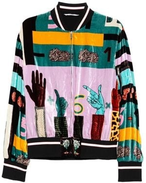Valentino Garavani Graphic-Print Velvet Bomber Jacket - Black