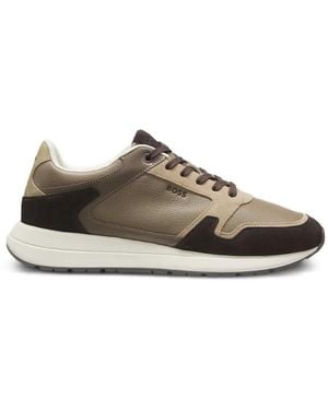 BOSS Paneled Leather Sneakers - Natural