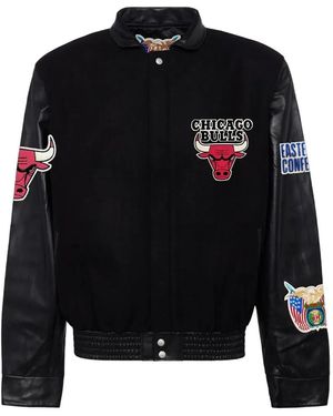Jeff Hamilton Chicago Bulls Leather-Sleeve Bomber Jacket - Black