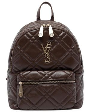 V73 Quilted Logo-Plaque Backpack - Brown