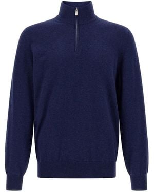 Brunello Cucinelli Turtleneck Half-Zip Jumper - Blue
