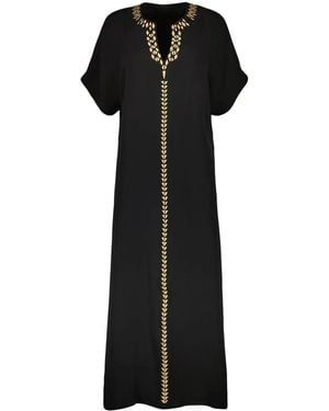 Yves Salomon Embroidered Silk Dress - Black
