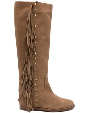 Via Roma 15 Bottines Cloutées À Franges - Brown
