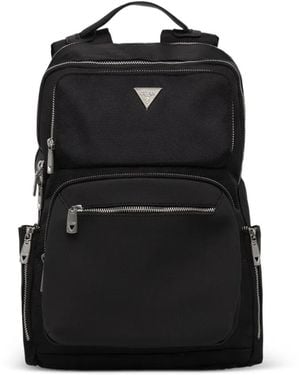 Guess Berna Logo-Plaque Multiple-Pocket Backpack - Black