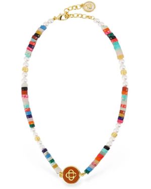 CASABLANCA Logo-Plaque Beaded Necklace - Metallic