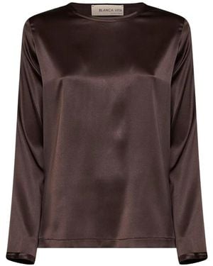 Blanca Vita Raw-Edge Long-Sleeve Blouse - Brown