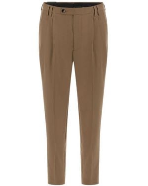 Michael Coal Pleated Tapered Trousers - Natural