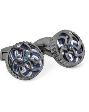 Tateossian Rotating Trinity Crystal-Embellished Gear-Edge Cufflinks - Grey