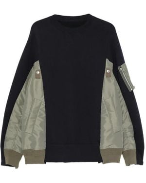 Sacai Panelled Zip-Pocket Sweatshirt - Black