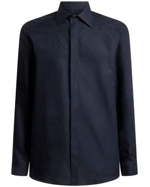 Etro Cotton Jacquard Shirt With Medallion-Motif - Blue