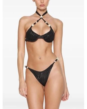GOD SAVES QUEENS Coralia Faux-Pearl Embellished Bikini Bottom - Black