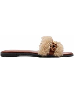 Tory Burch Romy Shearling Slides - White