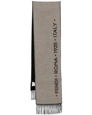 Fendi Logo-Print Fringed Scarf - Grey