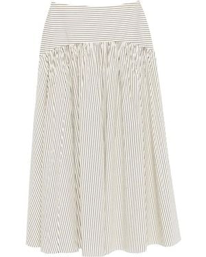 STAUD Striped Midi Skirt With Panels - White