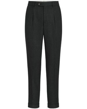 Brunello Cucinelli Virgin-Wool Mouliné Twill Pants With Pleat - Black