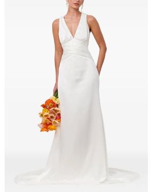 BWLDR Ruched V-Neck Maxi Dress - White