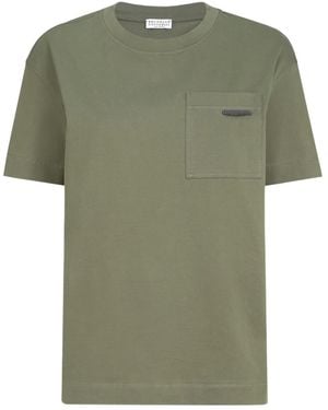 Brunello Cucinelli Cotton Jersey T-Shirt With Shiny Tab - Green