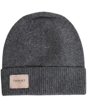 Twinset Berretto A Coste Con Applicazione - Grigio