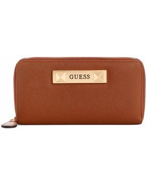 Guess Mazikeen Logo-Plaque Zip-Around Wallet - Brown