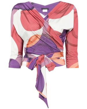 LE_RJTANGE® Abstract-Print Wrap Blouse - White
