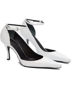 Loulou de Saison Scala Ostrich-Effect Court Shoes - White