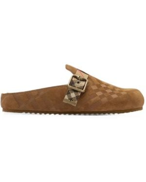 Burberry Urchin Check-Pattern Buckle-Fastening Flat Mules - Brown
