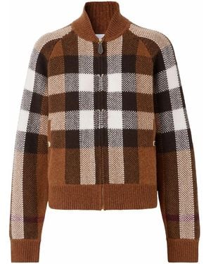 Burberry チェック ボンバージャケット - ブラウン