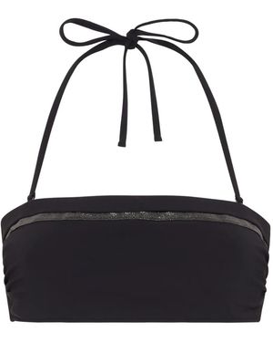 Brunello Cucinelli Techno Jersey Monili-Trim Bikini Top - Black