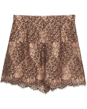 Shiatzy Chen Bermudas Scape-Of-Curve Con Encaje Estampado - Marrón