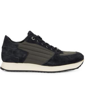 Moorer Balla Quilted-Panel Suede Trainers - Black
