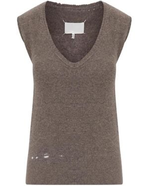 Maison Margiela Distressed V-Neck Vest - Brown